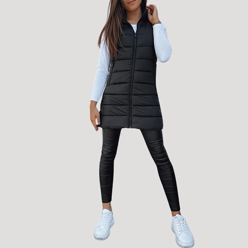 Drune | Frauen langes Gilet mit Kapuze gepolsterter Winter-Puffer