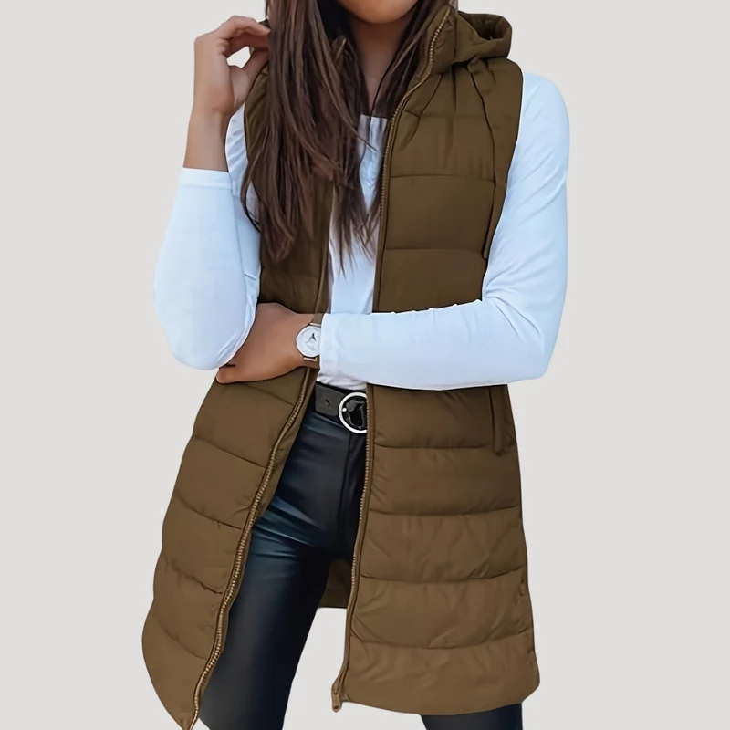 Drune | Frauen langes Gilet mit Kapuze gepolsterter Winter-Puffer