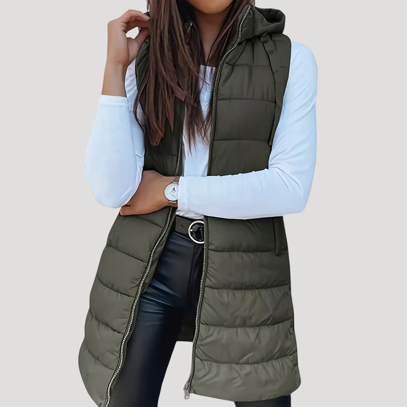 Drune | Frauen langes Gilet mit Kapuze gepolsterter Winter-Puffer