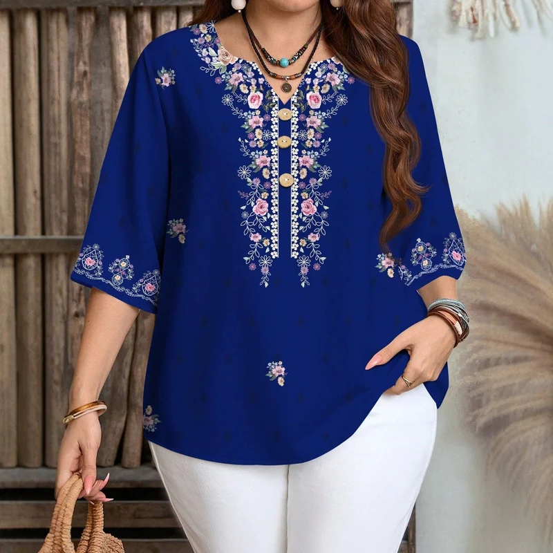 Damen Bluse mit Blumenmuster und Knopfleiste Drune