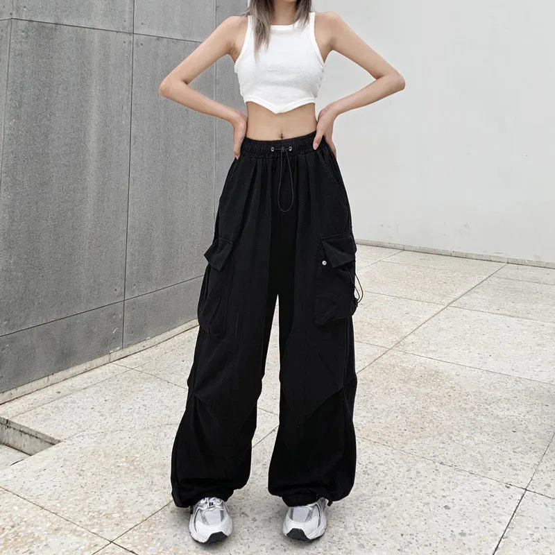 Damen nan weite Cargo-Hose mit Tunnelzugbund, verstellbarem Saum und Mehrfachtaschen Drune