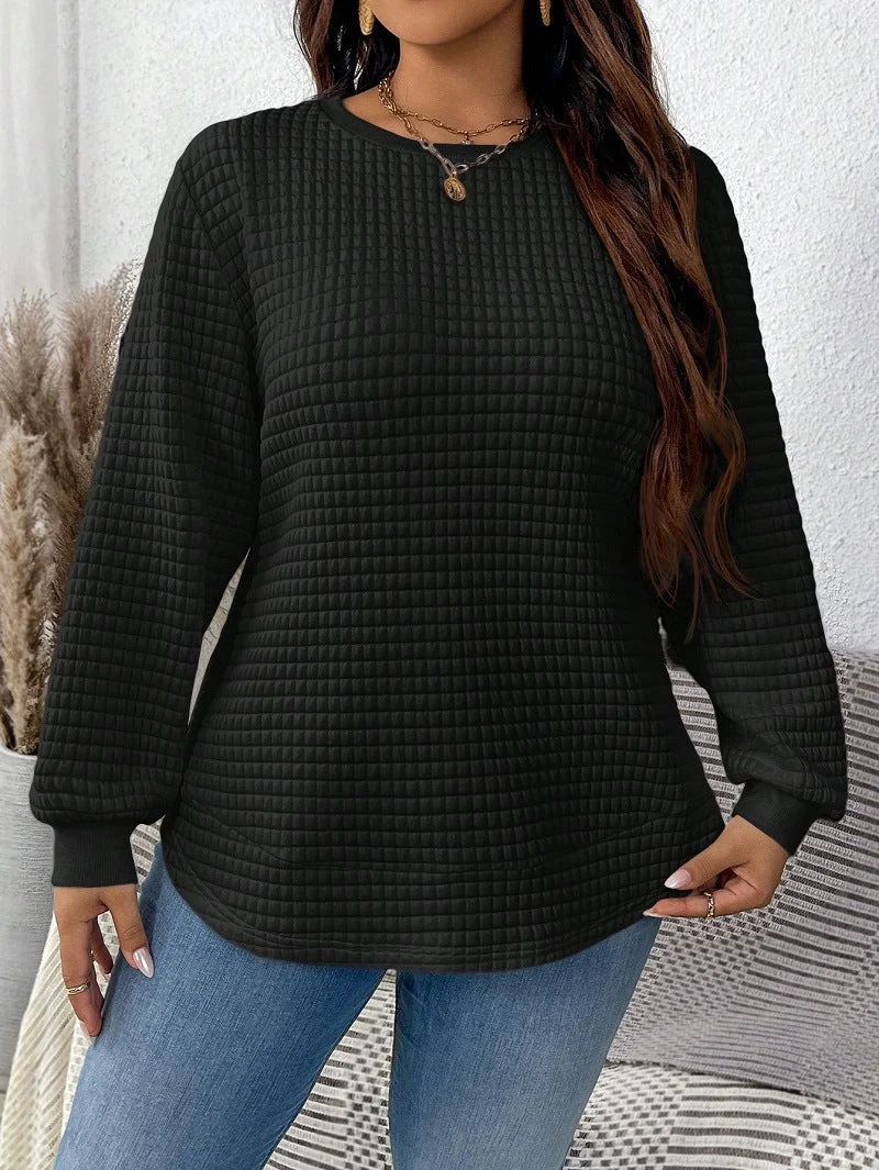 Damen nan Waffelstrick Longsleeve mit Rundhalsausschnitt, leicht A-Linien-Schnitt und gerippten Bündchen Drune