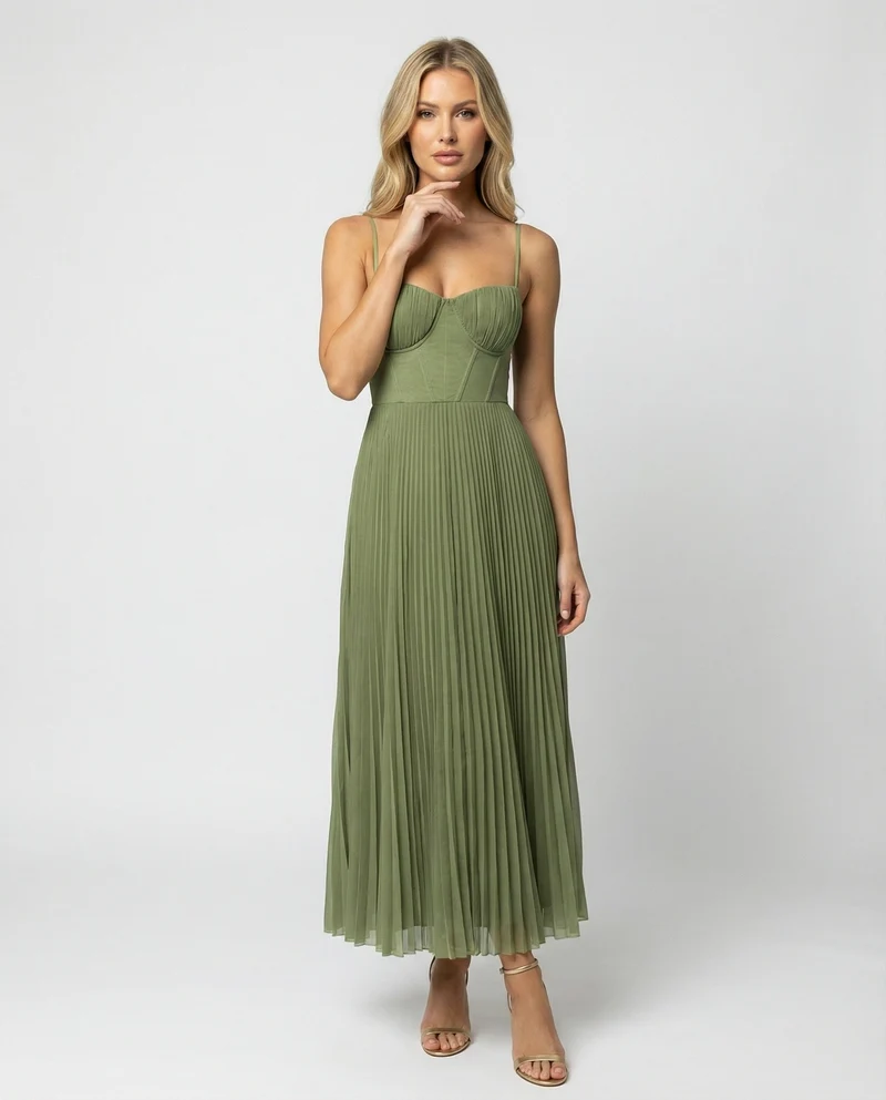 Drune | Midi Ärmellos Kleid Mit Gefälteltem Tüll-Bustier