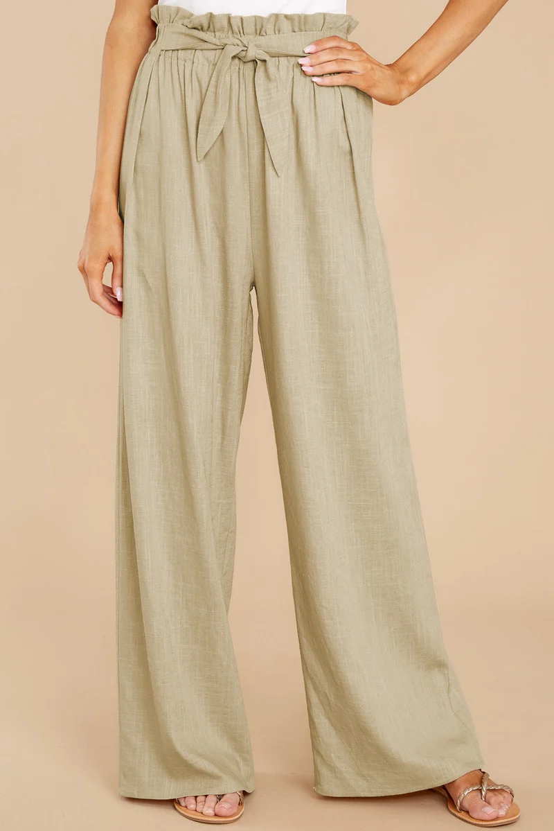 Damen nan Leinenhose mit Paperbag-Bund und weitem Bein Drune