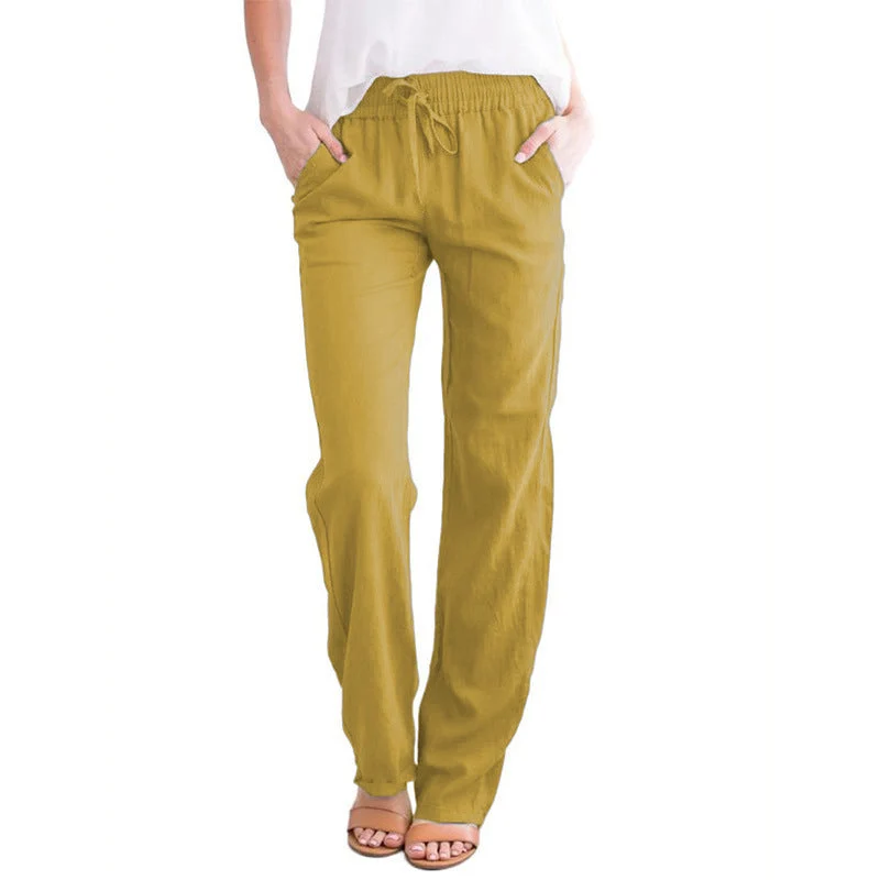 Damen nan leichte Leinenhose mit elastischem Bund Tunnelzug und weitem Bein Drune