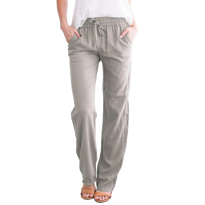 Damen nan leichte Leinenhose mit elastischem Bund Tunnelzug und weitem Bein Drune