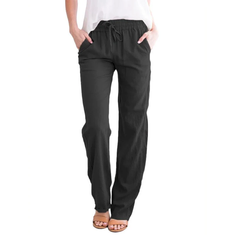 Damen nan leichte Leinenhose mit elastischem Bund Tunnelzug und weitem Bein Drune