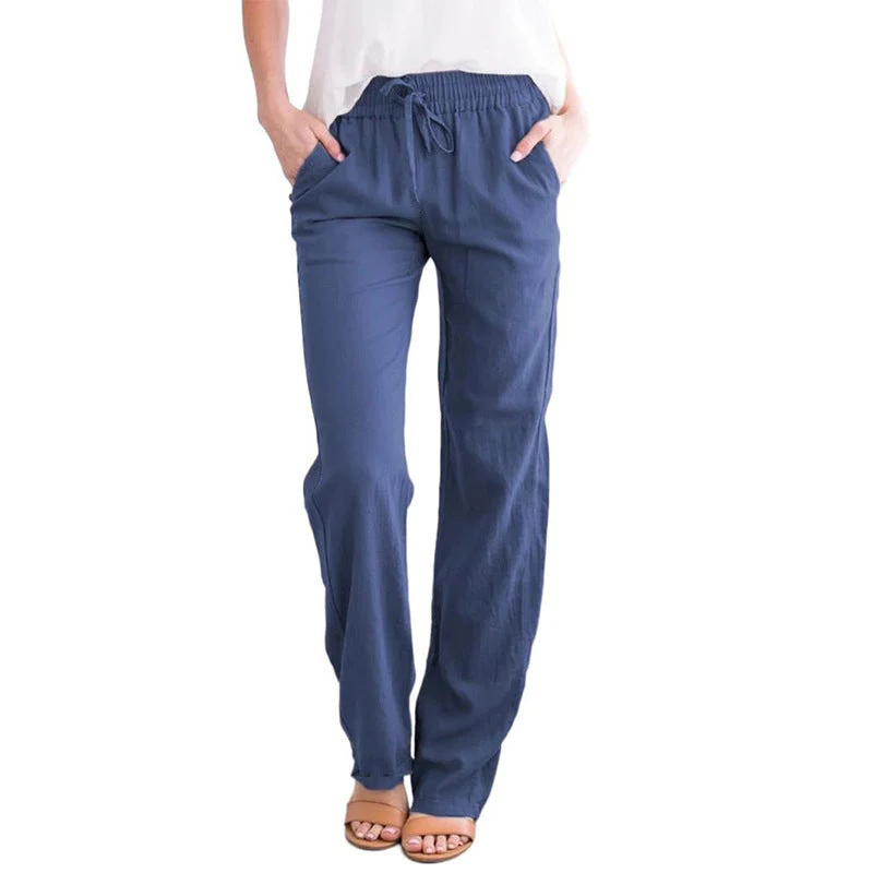 Damen nan leichte Leinenhose mit elastischem Bund Tunnelzug und weitem Bein Drune
