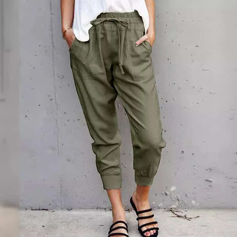 Damen nan lässige tapered Leinenhose mit elastischem Bund und Bündchen Drune