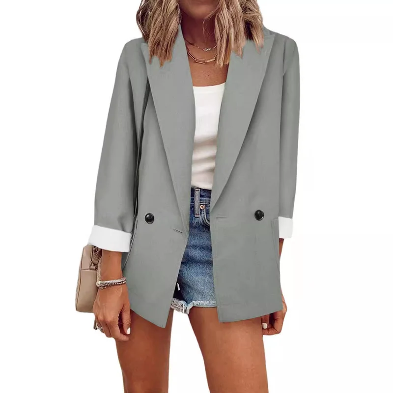 Damen nan legerer Oversize Blazer mit dreiviertelärmeln und kontrastmanschetten Drune