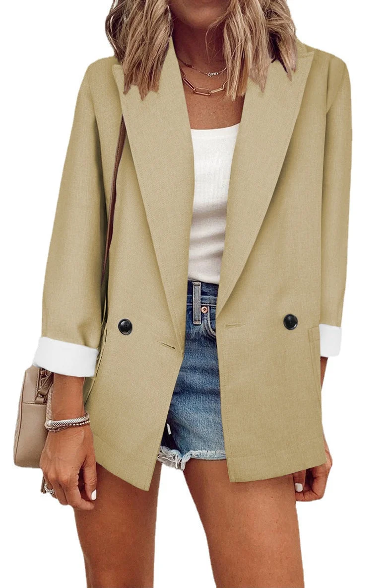 Damen nan legerer Oversize Blazer mit dreiviertelärmeln und kontrastmanschetten Drune