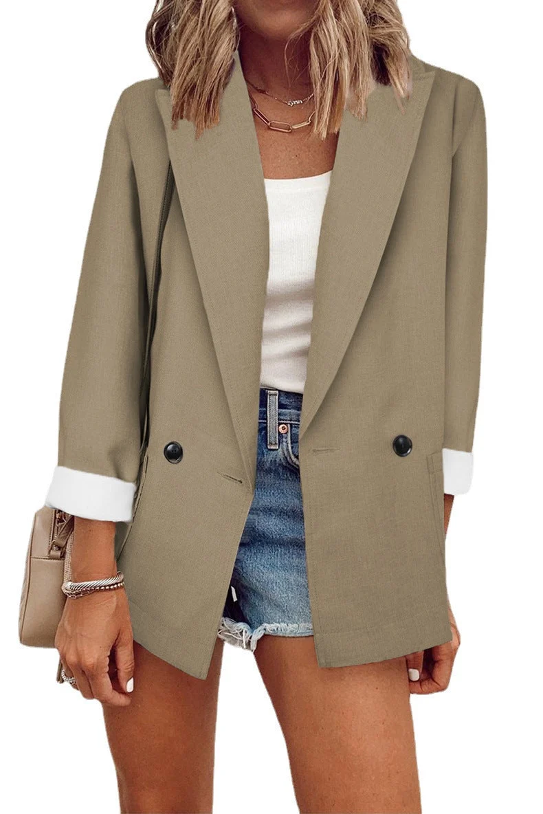 Damen nan legerer Oversize Blazer mit dreiviertelärmeln und kontrastmanschetten Drune