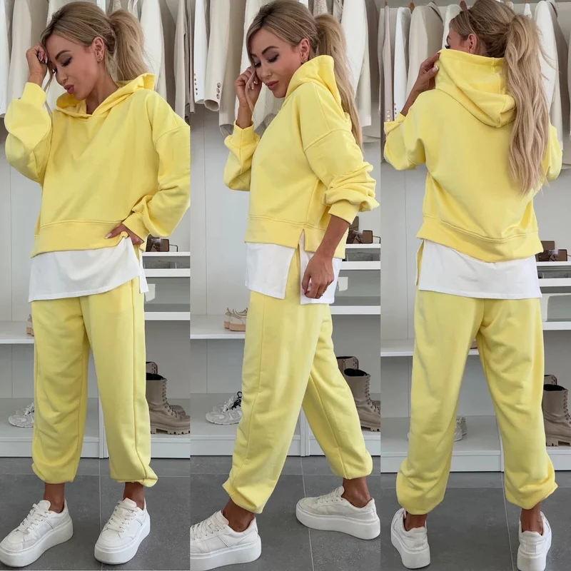 Damen Sportliches und modisches Hoodie-Set mit cropped Schnitt und bequemen Hosen Drune