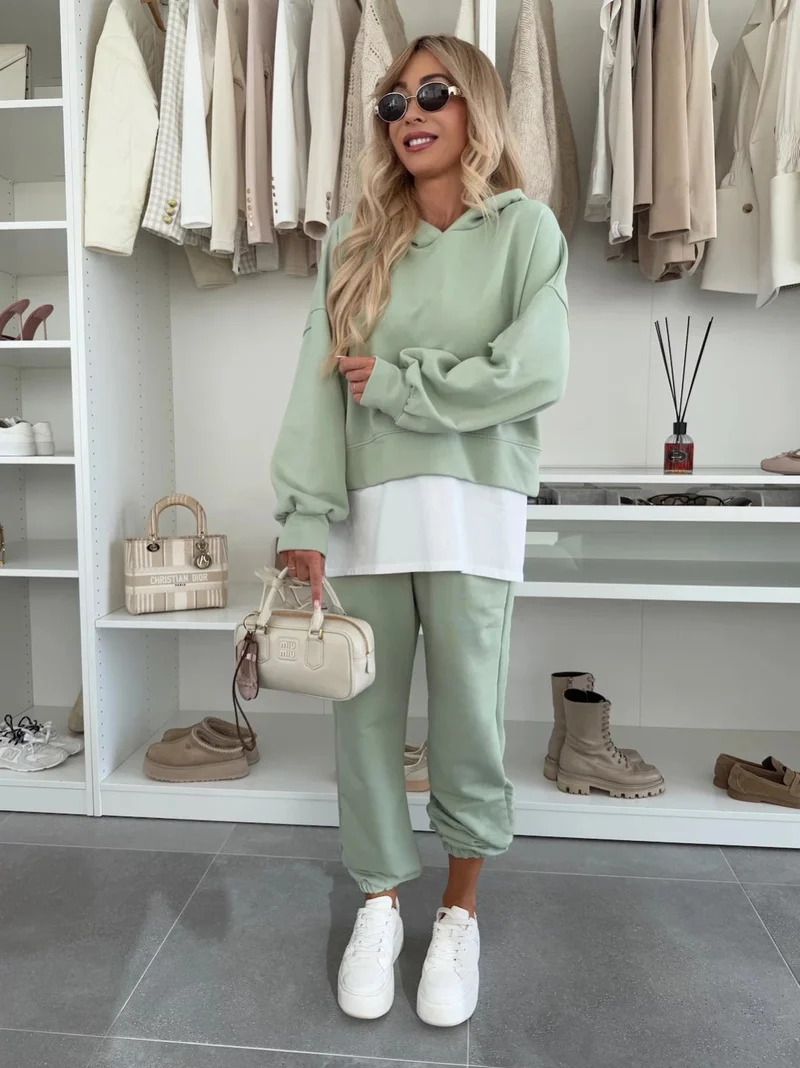 Damen Sportliches und modisches Hoodie-Set mit cropped Schnitt und bequemen Hosen Drune