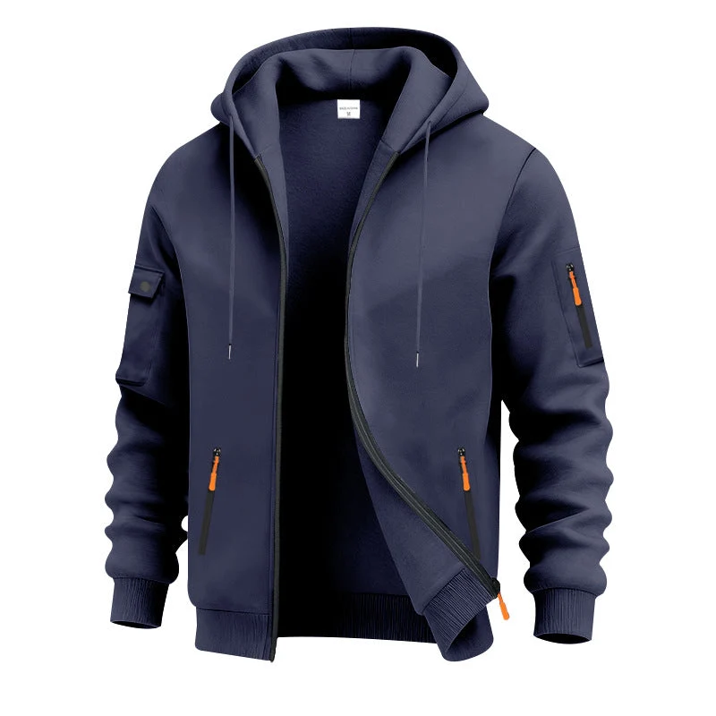 Herren nan technische Zip-Hoodiejacke mit wasserabweisenden Reißverschlusstaschen, Kapuze und verstärkten Ärmelpaspeln Drune
