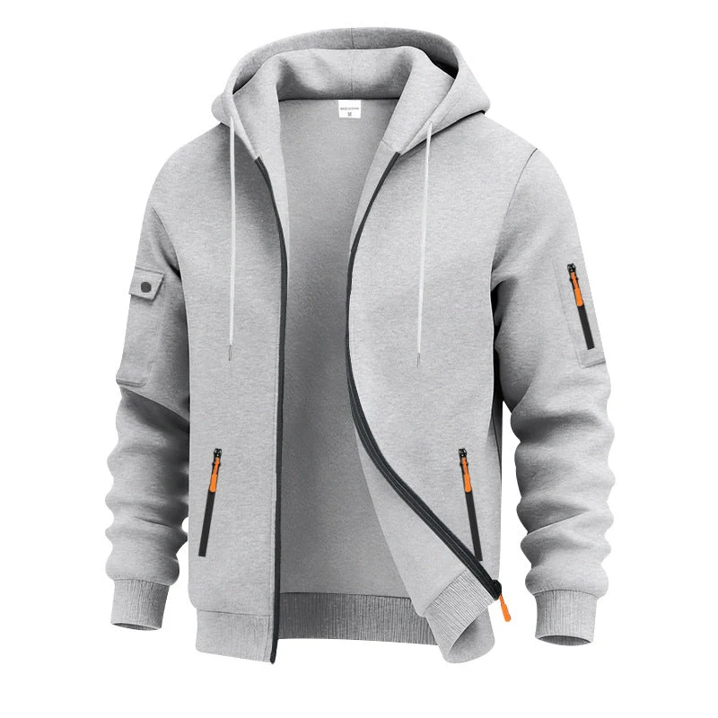 Herren nan technische Zip-Hoodiejacke mit wasserabweisenden Reißverschlusstaschen, Kapuze und verstärkten Ärmelpaspeln Drune