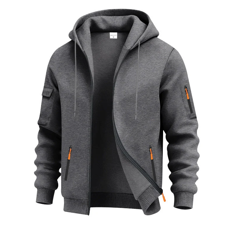 Herren nan technische Zip-Hoodiejacke mit wasserabweisenden Reißverschlusstaschen, Kapuze und verstärkten Ärmelpaspeln Drune