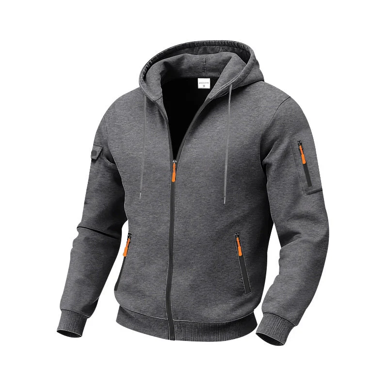 Herren nan technische Zip-Hoodiejacke mit wasserabweisenden Reißverschlusstaschen, Kapuze und verstärkten Ärmelpaspeln Drune