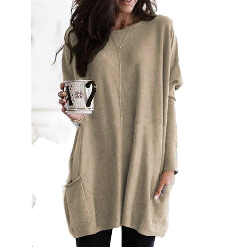 Damen nan oversized Longshirt mit Kontrastblock und aufgesetzten Taschen Drune