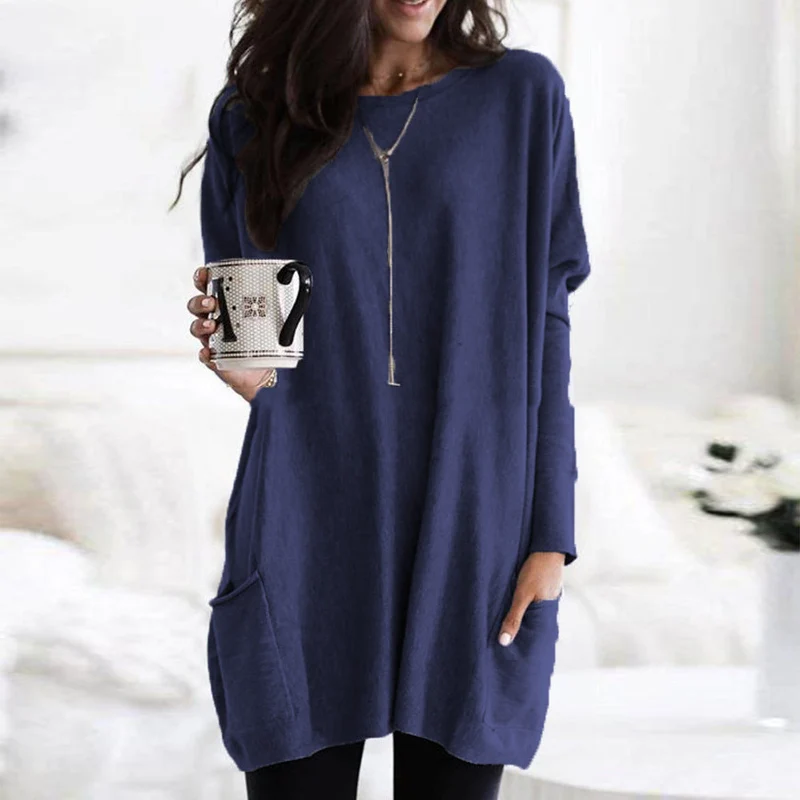 Damen nan oversized Longshirt mit Kontrastblock und aufgesetzten Taschen Drune