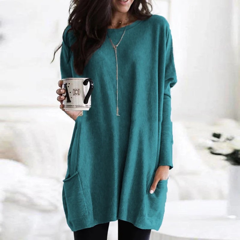 Damen nan oversized Longshirt mit Kontrastblock und aufgesetzten Taschen Drune