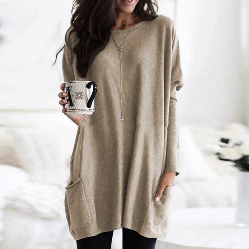 Damen nan oversized Longshirt mit Kontrastblock und aufgesetzten Taschen Drune