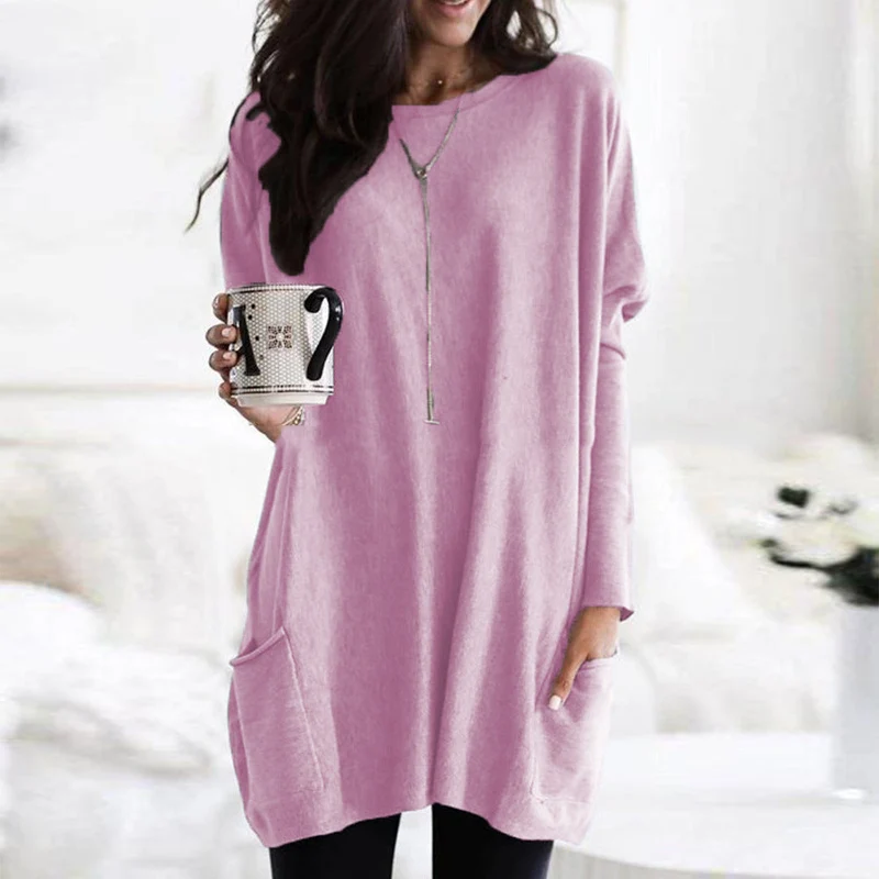 Damen nan oversized Longshirt mit Kontrastblock und aufgesetzten Taschen Drune