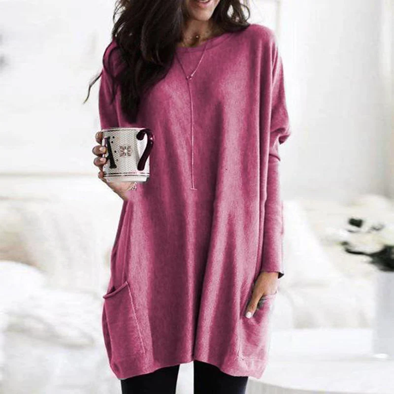 Damen nan oversized Longshirt mit Kontrastblock und aufgesetzten Taschen Drune