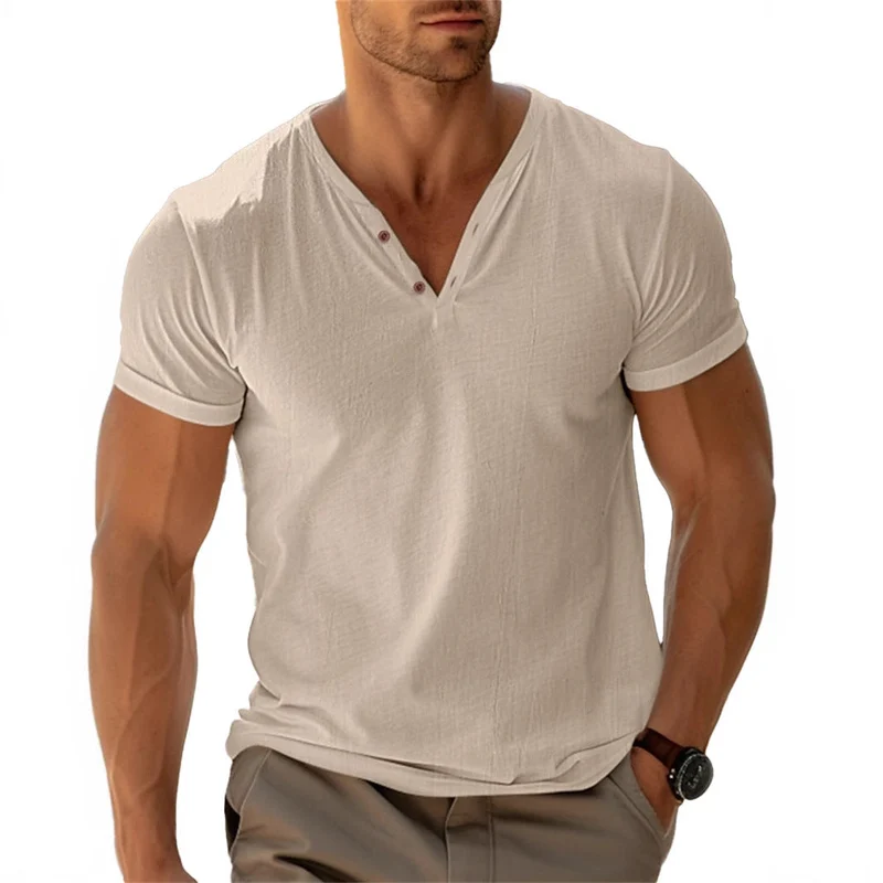 Herren lässiges Henley-T-Shirt mit Knopfleiste und atmungsaktivem Stoff Drune