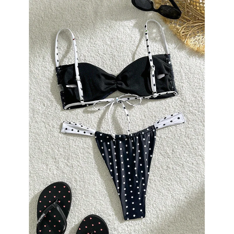 Damen Bikini-Set mit verspieltem Polka-Dot Design und verstellbaren Trägern Drune