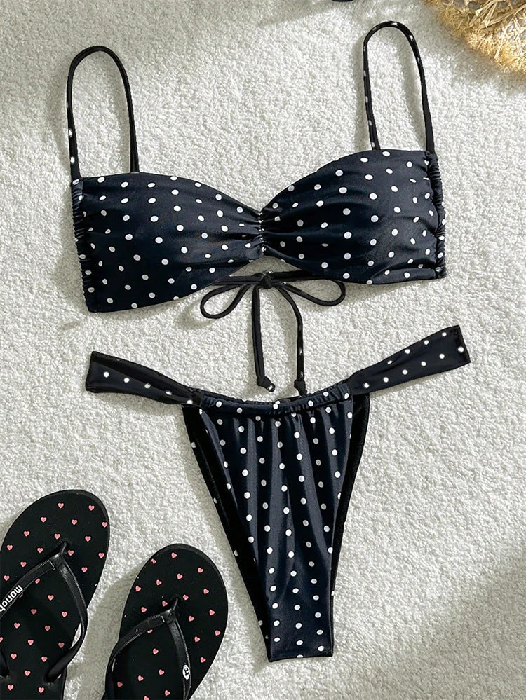 Damen Bikini-Set mit verspieltem Polka-Dot Design und verstellbaren Trägern Drune