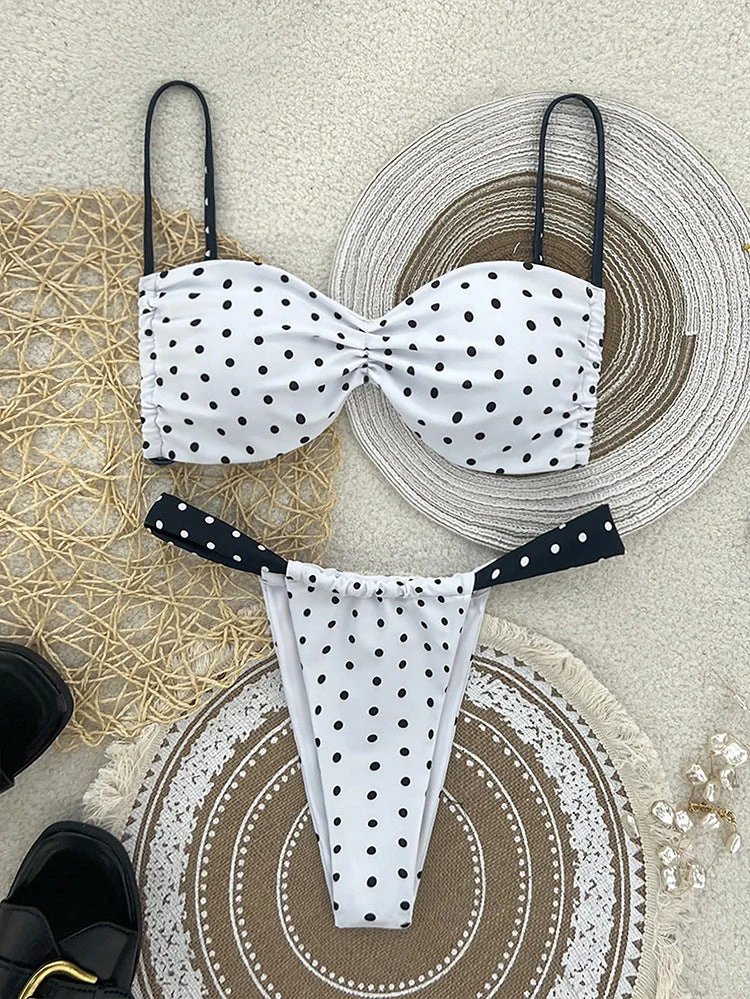 Damen Bikini-Set mit verspieltem Polka-Dot Design und verstellbaren Trägern Drune
