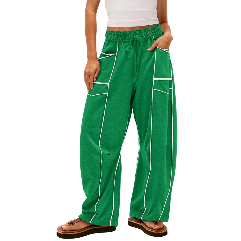 Damen nan weite Lounge-Hose mit Kordelzug, Kontrastpaspelierung und Cargo-Taschen Drune