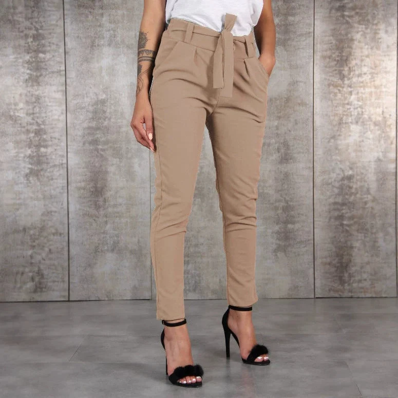 Damen nan taillierte Paperbag-Hose mit Bindegürtel und schmalem Bein Drune