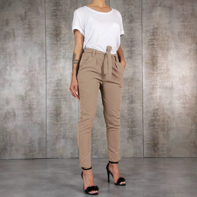 Damen nan taillierte Paperbag-Hose mit Bindegürtel und schmalem Bein Drune