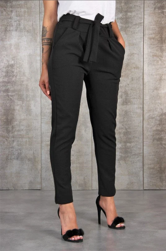 Damen nan taillierte Paperbag-Hose mit Bindegürtel und schmalem Bein Drune