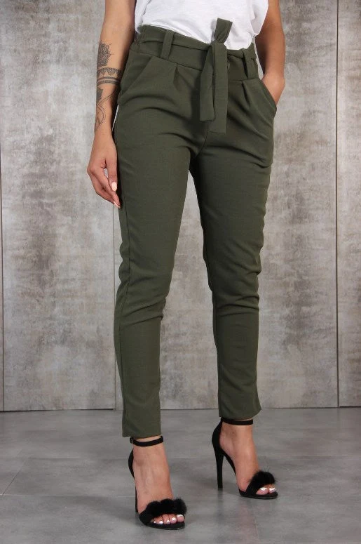 Damen nan taillierte Paperbag-Hose mit Bindegürtel und schmalem Bein Drune