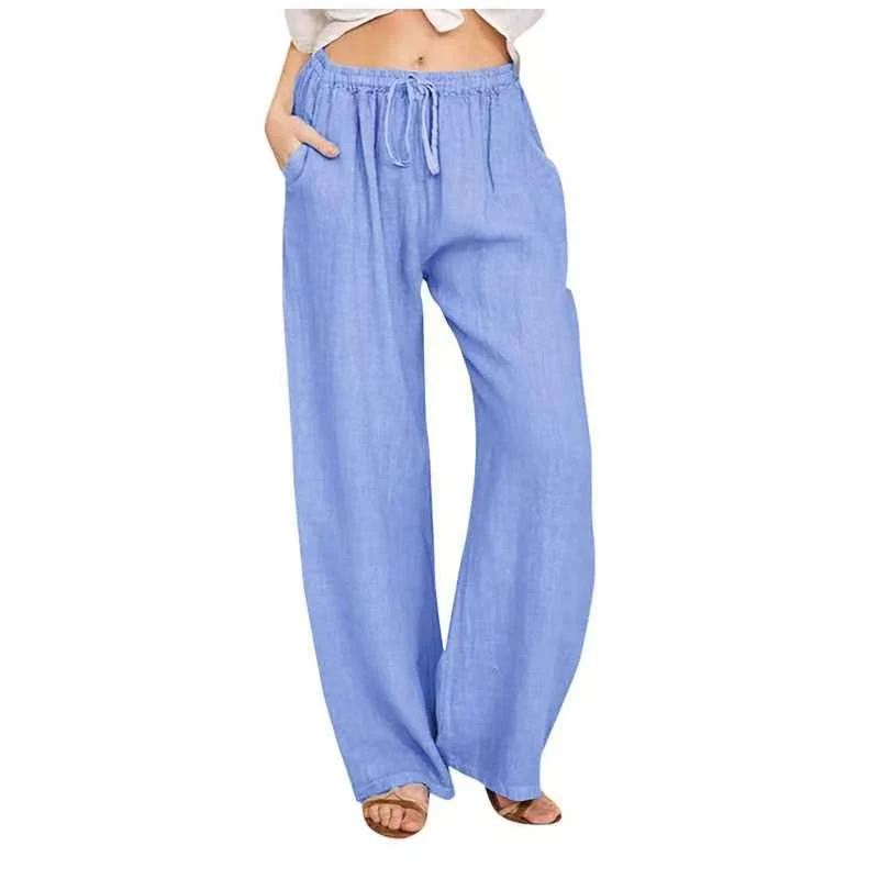 Damen nan weite Leinenhose mit Tunnelzug, hoher Bund und praktischen Seitentaschen Drune