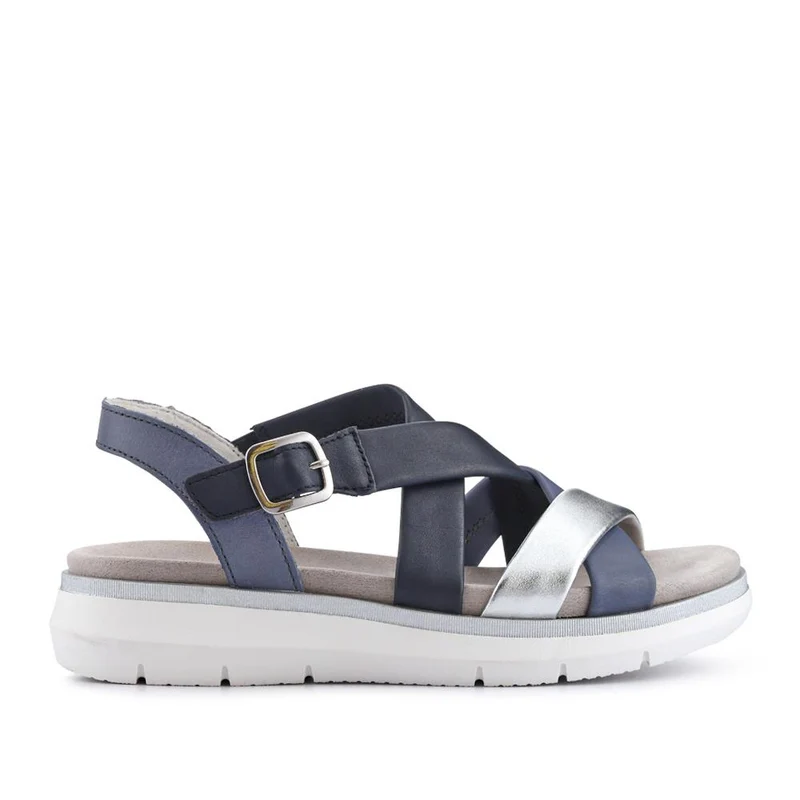 Buckle-Fastened Leather Sandals - DRS41509 / 327 088 - Navy Multi
