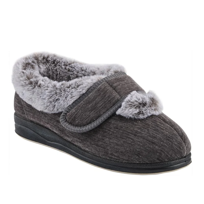 EasyFit Extra Wide Touch Fasten Slippers - SKYE / 327 937 - Grey