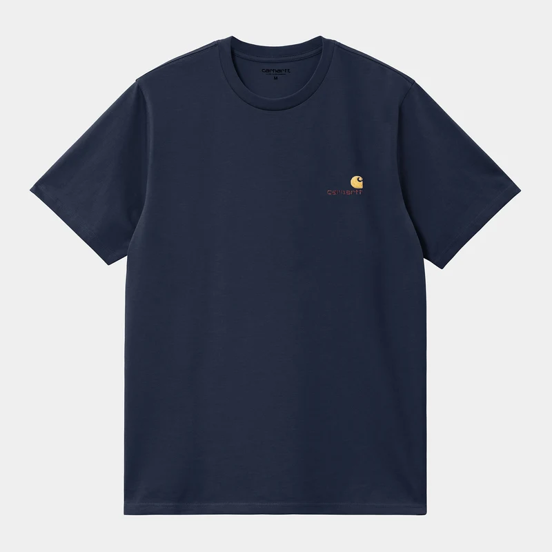Carhartt WIP Herren Kurzarm American Script T-Shirt – Air Force Blue