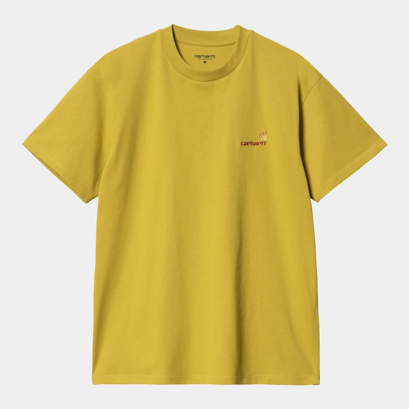 Carhartt WIP Herren Kurzarm American Script T-Shirt – Goldoliv