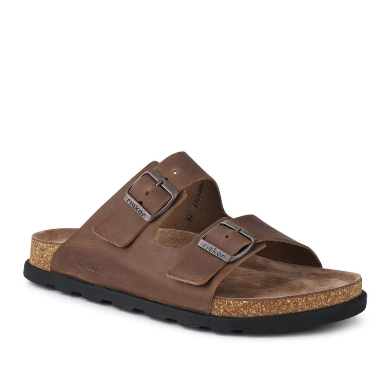 Extra-Wide Leather Mule Sandals - RKR41533 / 326 940 - Brown