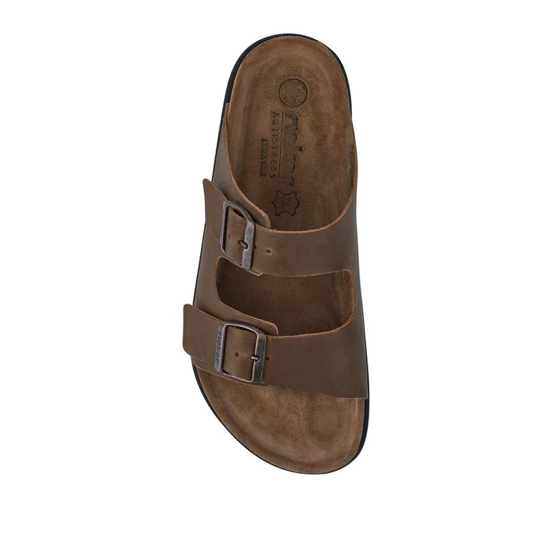 Extra-Wide Leather Mule Sandals - RKR41533 / 326 940 - Brown