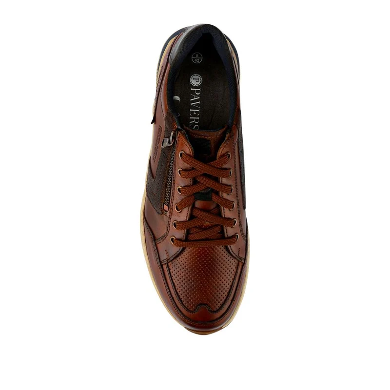 Leather Wide-Fit Lace-Up Trainers - PARK41046 / 327 261 - Cognac