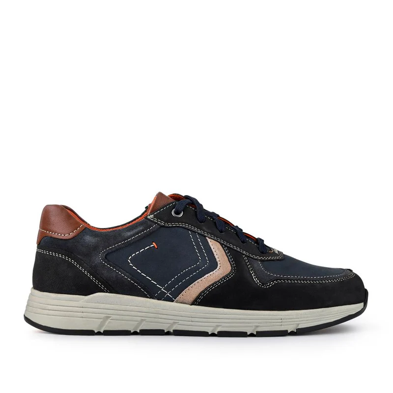 Wide-Fit Casual Leather Shoes - PARK41036 / 327 279 - Navy Multi