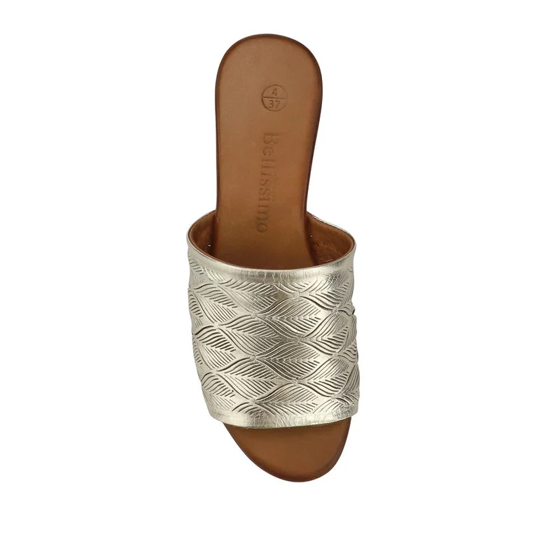 Leather Block-Heeled Mules - BELMET41006 / 327 231 - Gold
