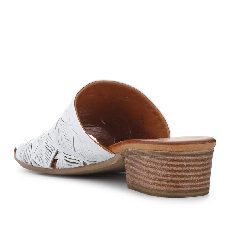 Leather Block-Heeled Mules - BELMET41006 / 327 231 - White
