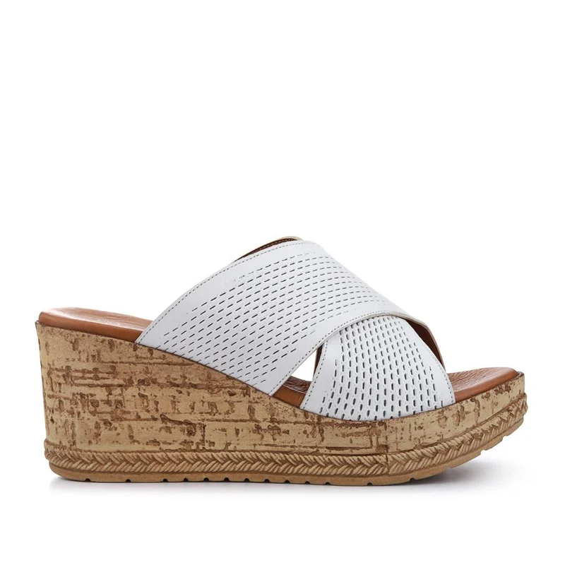 Premium Leather Wedge Heels - LUCK41007 / 327 391 - White