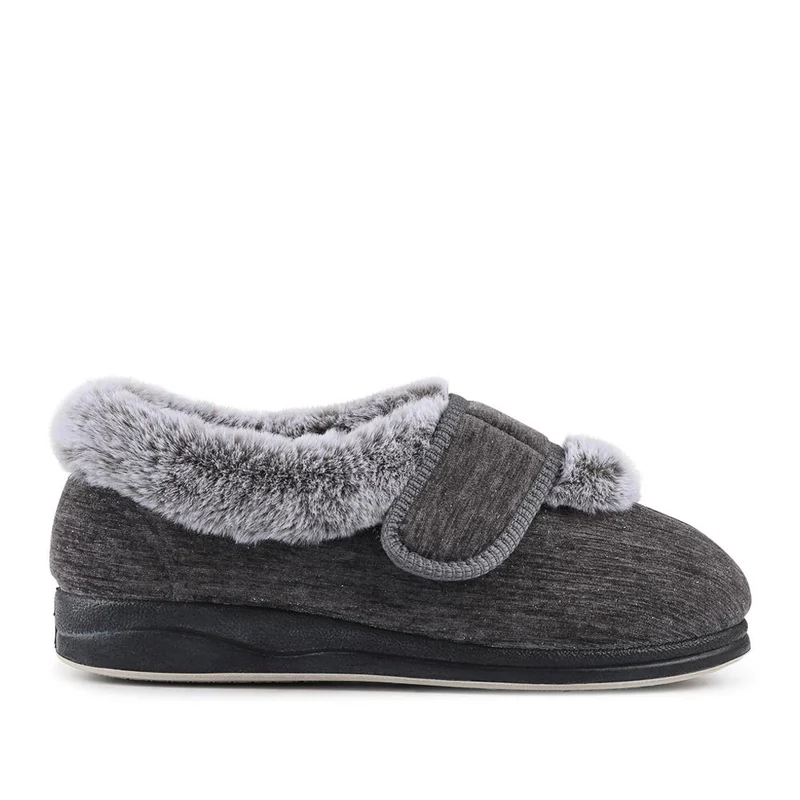 EasyFit Extra Wide Touch Fasten Slippers - SKYE / 327 937 - Grey